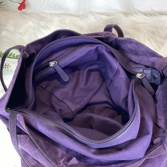 MICHAEL KORS ASHBURY HIPPIE BOHO SLOUCHY RAW SUEDE LEATHER HANDBAG VIOLET - Picture 12 of 15